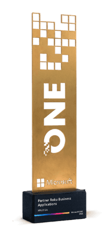 Stuatuette award for XPLUS being in the top 1% of Microsoft Partners Worldwide
